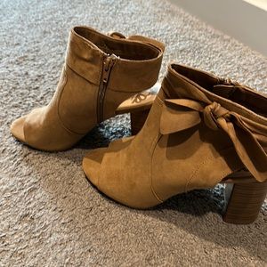 Suede peep toe booties